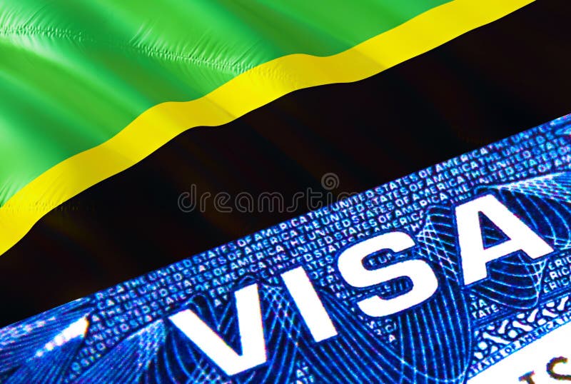 Tanzania visa document close up. Passport visa on Tanzania flag. Tanzania visitor visa in passport,3D rendering. Tanzania multi stock illustration