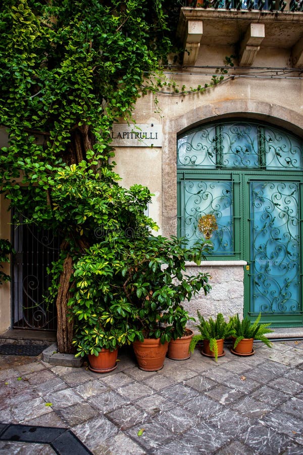 Taormina street with greenery