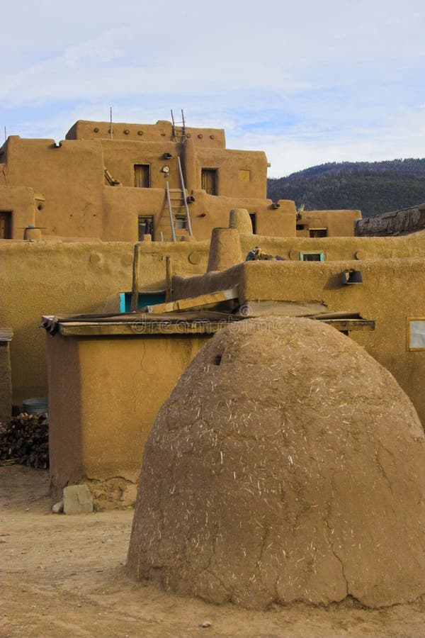 Fragments of architecture, houses, churches, cemetery at the International Historic Heritage Site in Taos Indian village and a nearby town