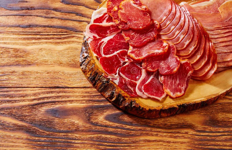 Tapas Iberico ham and lomo sausage Spain royalty free stock image Tapas Iberico ham and lomo sausage Spain royalty free stock image