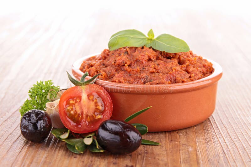 Tapenada, suszone pomidory fotografia royalty free