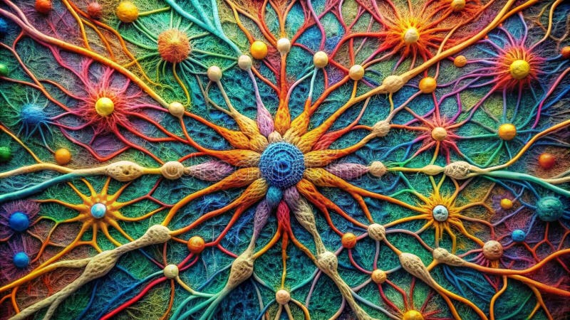 A Tapestry of Interconnected Nodes: Visualizing the Complexity of Artificial Intelligence stock illustration.