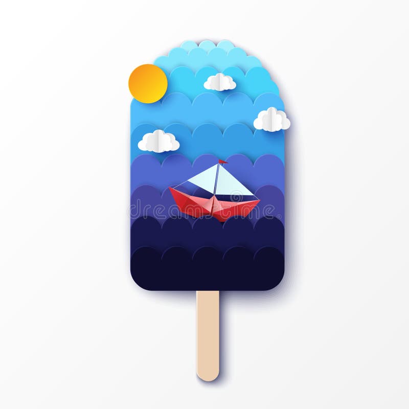 Tapetuje rżniętego lody robić błękitne morza lub oceanu fala z łodzią ilustracja wektor Tapetuje rżniętego lody robić błękitne morza lub oceanu fala z łodzią ilustracja wektor