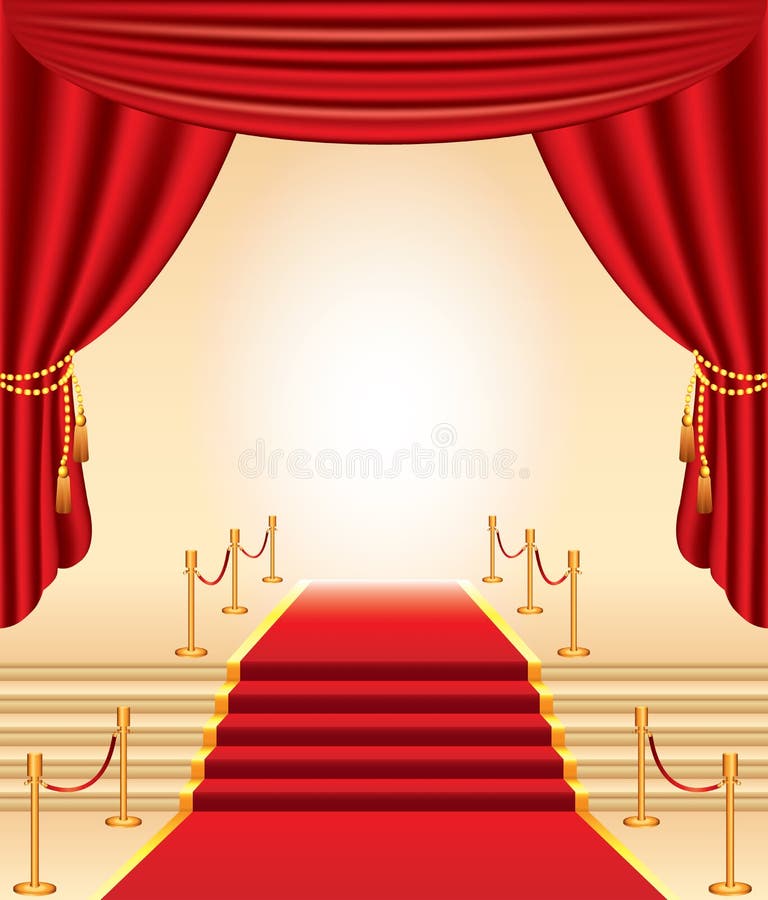 Tapis rouge, supports d'or, escaliers et rideaux illustration libre de droits Tapis rouge, supports d'or, escaliers et rideaux illustration libre de droits
