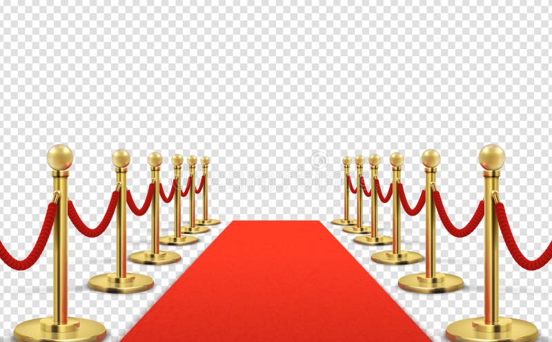 Tappeto rosso rosso vuoto isolato con punti d'oro Barriere per concerti, ingresso evento di celebrità vip Per premi o manifestazi
