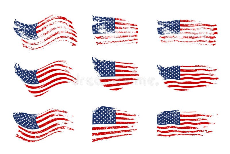 Tappning som vinkar USA flaggauppsättningen Vinkande amerikanska flaggan för vektor på grungetextur vektor illustrationer