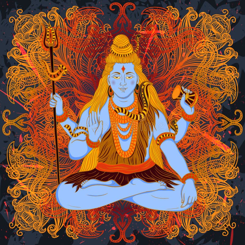 Tappningaffisch med den indiska guden Shiva för sammanträde på grungebakgrunden
