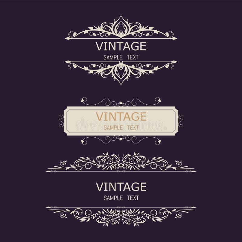 Tappninggarneringbeståndsdelar Calligraphic prydnader och ramar för krusidullar Retro stildesignsamling för inbjudningar, baner stock illustrationer Tappninggarneringbeståndsdelar Calligraphic prydnader och ramar för krusidullar Retro stildesignsamling för inbjudningar, baner stock illustrationer