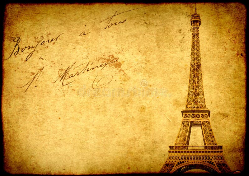 Tappninggrungebakgrund med gammal pappers- textur och Eiffel Towe arkivbild Tappninggrungebakgrund med gammal pappers- textur och Eiffel Towe arkivbild
