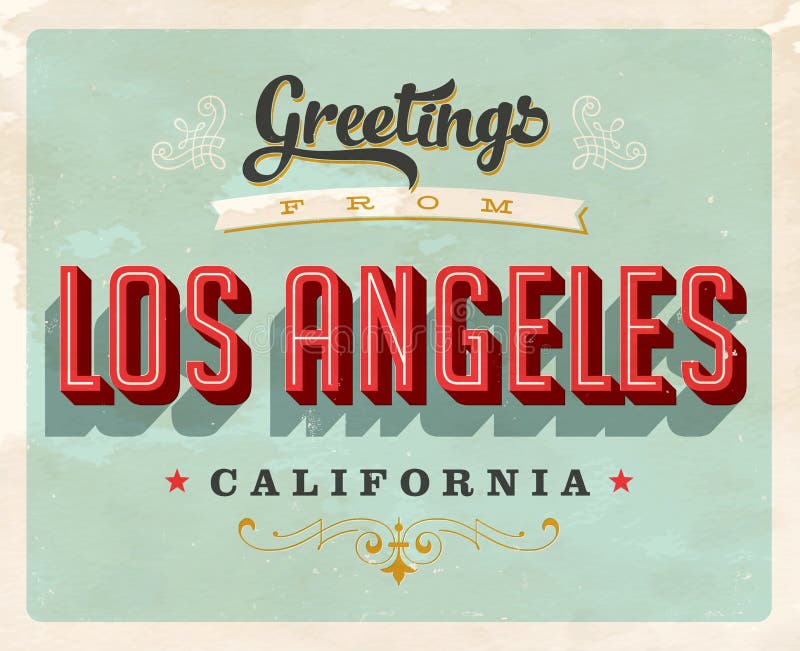 Tappninghälsningar från Los Angeles semesterkort vektor illustrationer Tappninghälsningar från Los Angeles semesterkort vektor illustrationer