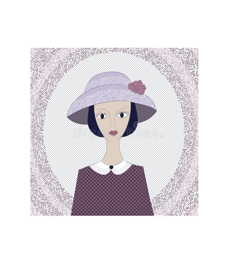 Tappningkort med den elegantly klädda kvinnan Ung dam i hatt vektor illustrationer Tappningkort med den elegantly klädda kvinnan Ung dam i hatt vektor illustrationer