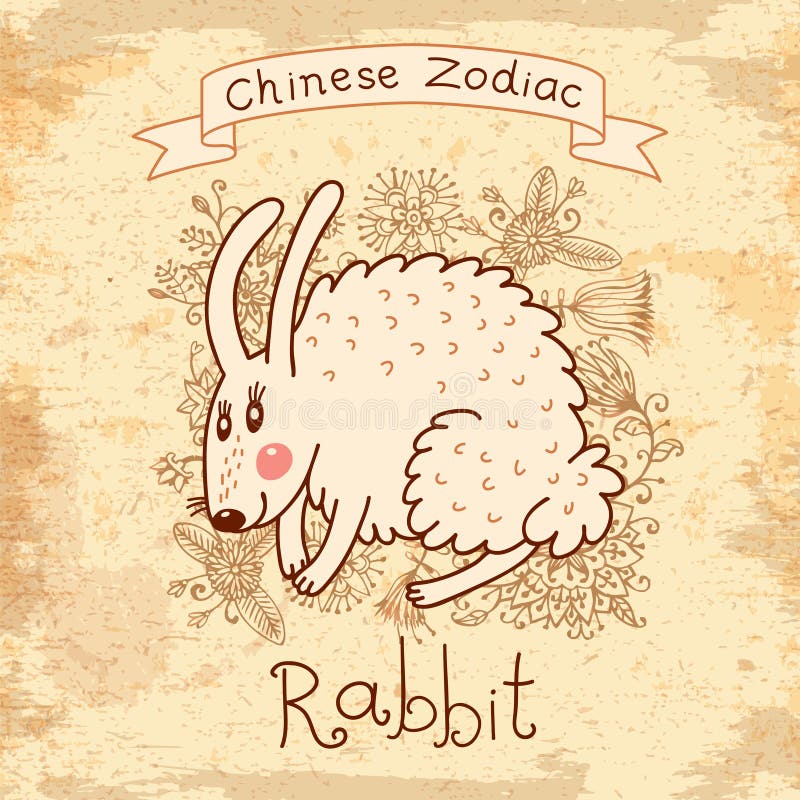 Tappningkort med kinesisk zodiak - �Rabbit vektor illustrationer Tappningkort med kinesisk zodiak - �Rabbit vektor illustrationer
