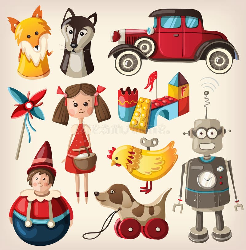 Tappningleksaker för ungar royaltyfri illustrationer Tappningleksaker för ungar royaltyfri illustrationer