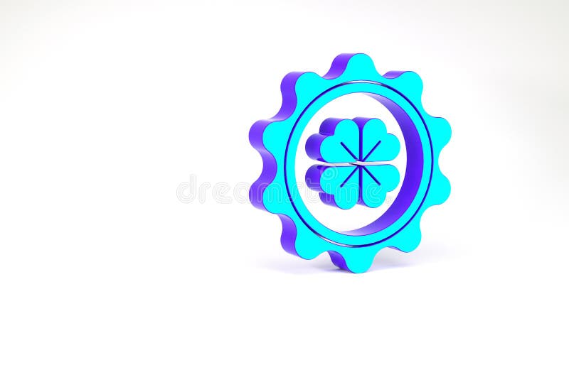 Tappo turchese con quattro foglie di trifoglio isolate su fondo bianco. giornata dei bei santuari. minimalismo illustrazione di stock