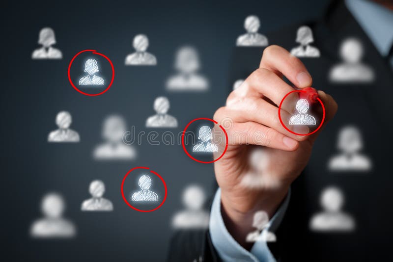 Target audience. Marketing segmentation, customers care, labour market, customer relationship management (CRM) and team building concepts stock photography