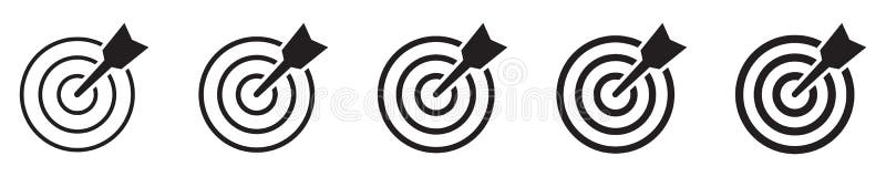 Target icon, dartboard with arrow icon. Darts target aim icons set. stock illustration