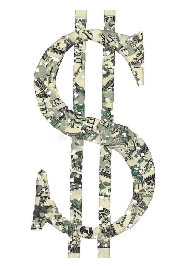 Dollar sign consisting of puzzles, white background. Dollar sign consisting of puzzles, white background.