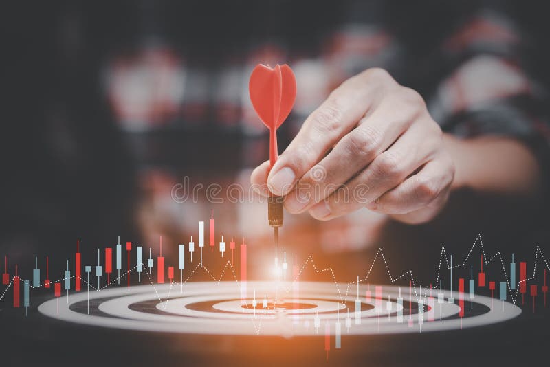 Targeting the business concept, Businessman touch red arrow dart to the virtual target dartboard, Executive marketing, investment royalty free stock images