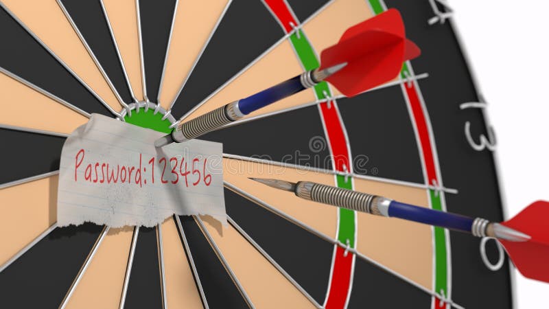 Targeting the weak password 123456 dartboard concept