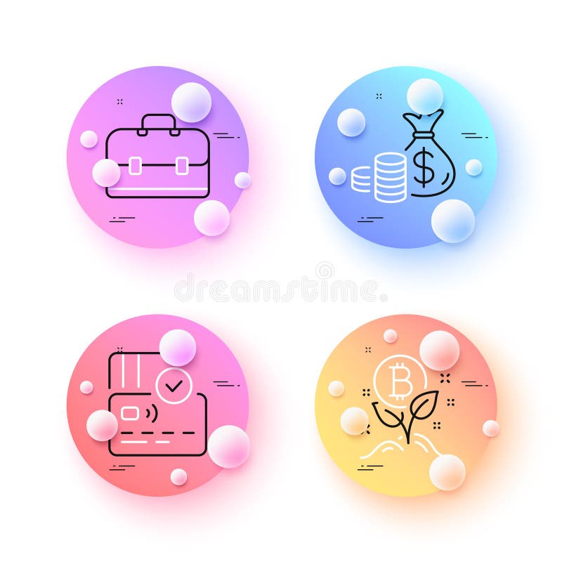 Tarjeta de bolso de monedas y proyecto de bitcoin iconos de línea mínimos. para impresión de aplicaciones web. vector libre illustration