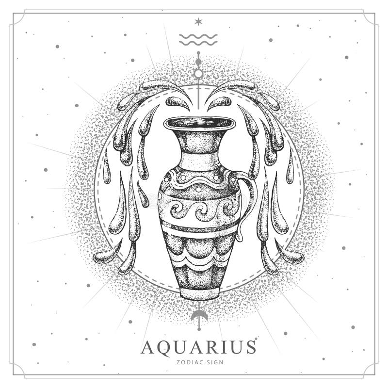 Tarjeta de brujería mágica moderna con signo astrologico aquarius zodiac. ilustración realista de la niebla de agua para dibujar a