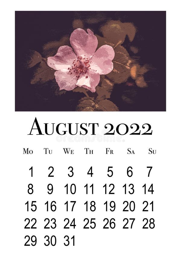 Tarjeta De Calendario Imprimible Para Agosto De 2022. Stock de ilustración  - Ilustración de fecha, flores: 223387866