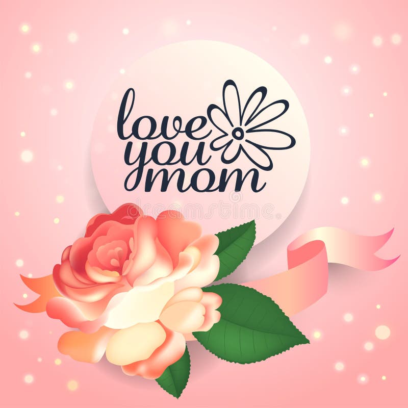 Tarjeta de felicitaci?n del d?a de la madre s con la rosa y las hojas hermosas del jard?n stock de ilustración Tarjeta de felicitaci?n del d?a de la madre s con la rosa y las hojas hermosas del jard?n stock de ilustración