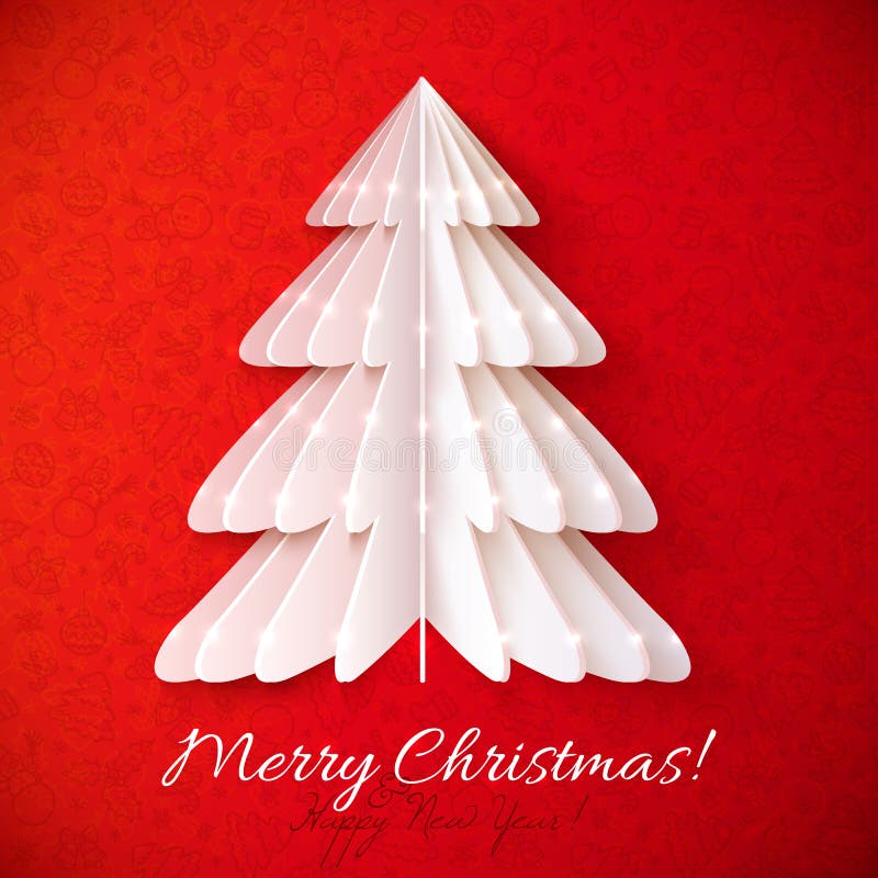 Tarjeta de felicitación blanca del vector del árbol de navidad de la papiroflexia libre illustration