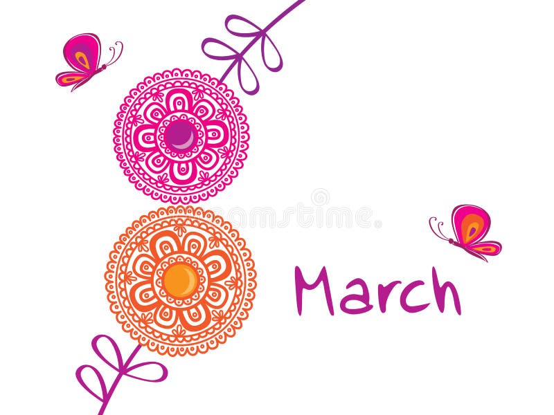Tarjeta de felicitación con el 8 de marzo stock de ilustración Tarjeta de felicitación con el 8 de marzo stock de ilustración