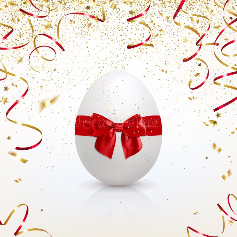 Tarjeta de felicitación con el huevo de Pascua y el confeti de oro libre illustration Tarjeta de felicitación con el huevo de Pascua y el confeti de oro libre illustration