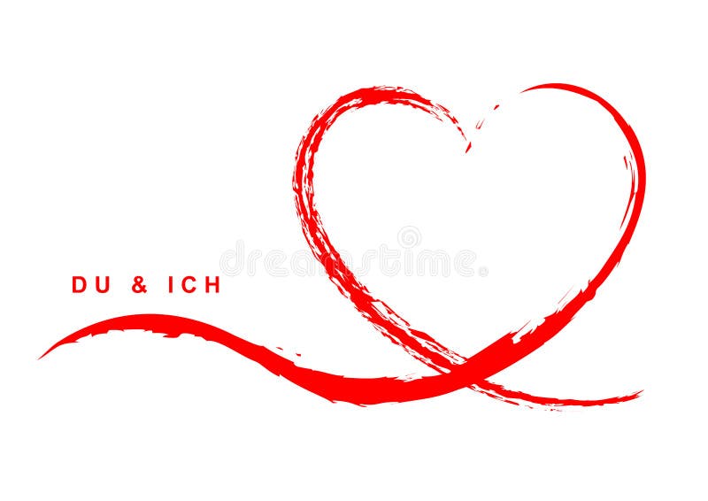 Tarjeta de felicitación con el †rojo exhausto “DU y ICH del corazón de la mano ilustración del vector Tarjeta de felicitación con el †rojo exhausto “DU y ICH del corazón de la mano ilustración del vector