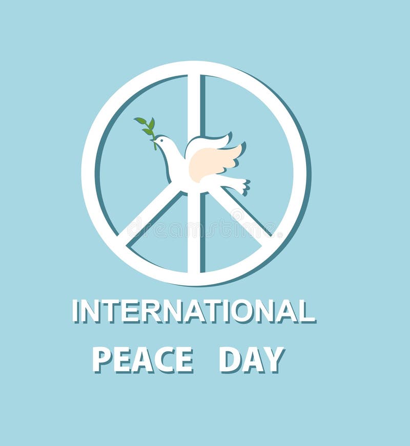 Tarjeta de felicitación con la paloma del papel y símbolo de paz para el día internacional de la paz libre illustration Tarjeta de felicitación con la paloma del papel y símbolo de paz para el día internacional de la paz libre illustration