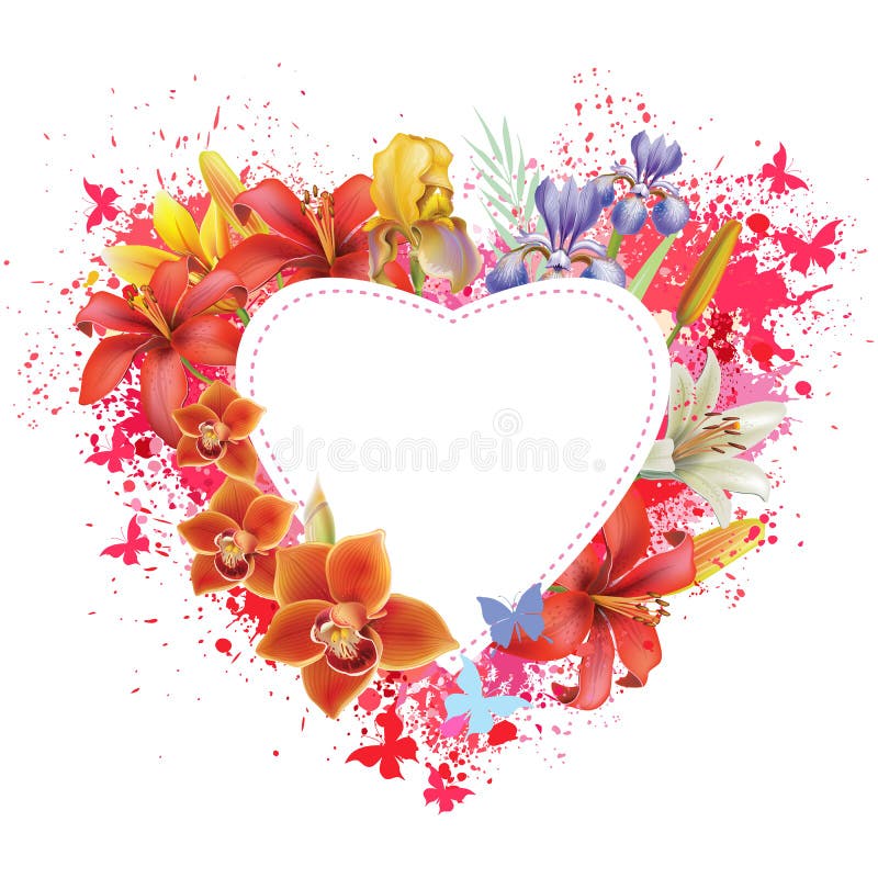 Tarjeta de felicitación con las flores y las mariposas ilustración del vector Tarjeta de felicitación con las flores y las mariposas ilustración del vector