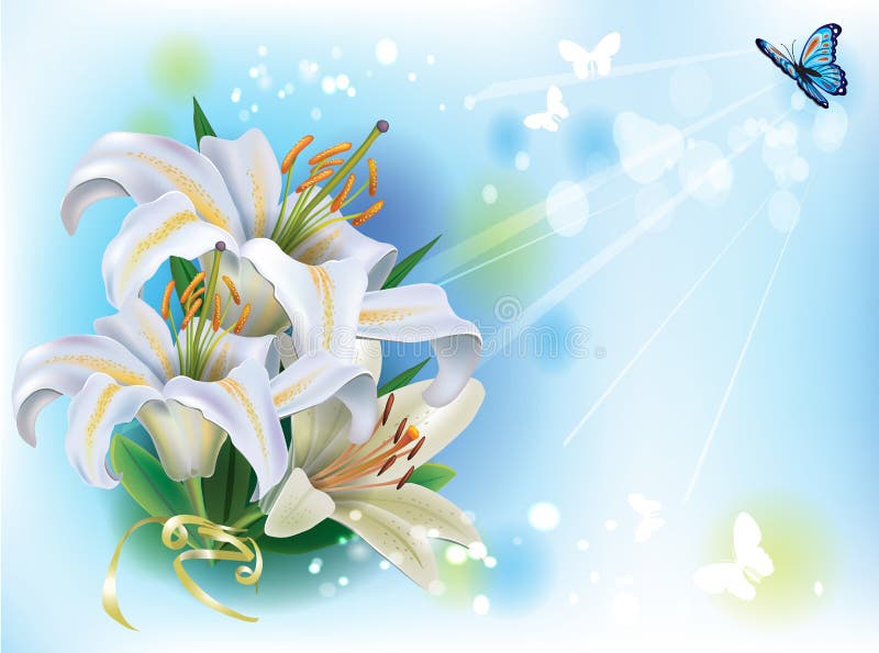 Tarjeta de felicitación con los lirios blancos stock de ilustración Tarjeta de felicitación con los lirios blancos stock de ilustración