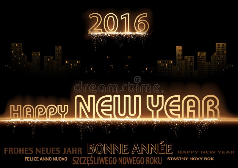 Tarjeta de felicitación de la Feliz Año Nuevo stock de ilustración Tarjeta de felicitación de la Feliz Año Nuevo stock de ilustración