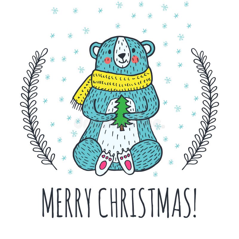 Tarjeta de felicitación de la Feliz Navidad con el oso de peluche libre illustration Tarjeta de felicitación de la Feliz Navidad con el oso de peluche libre illustration
