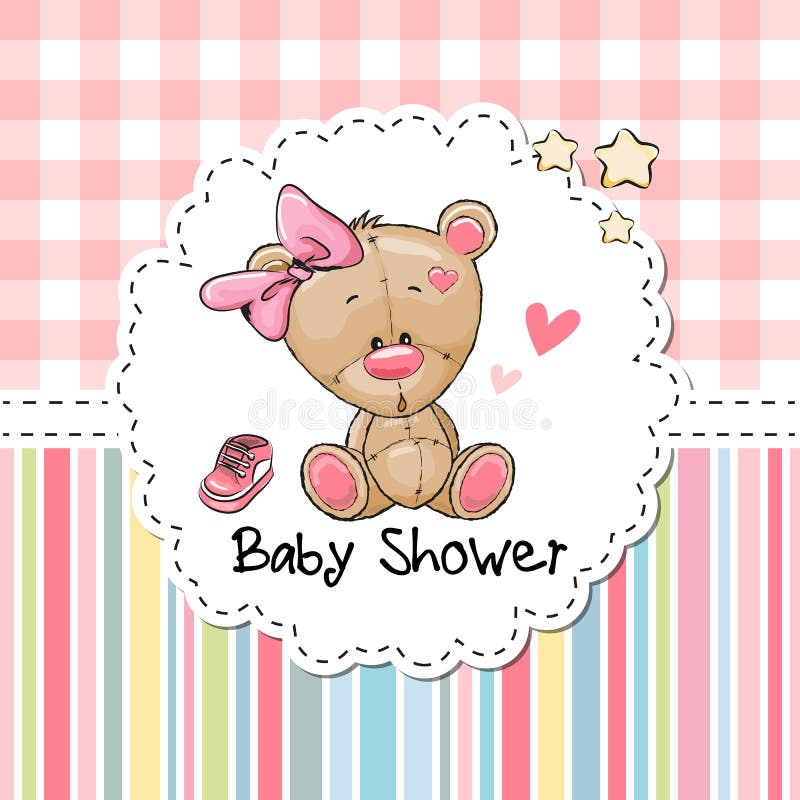 Tarjeta de felicitación de la fiesta de bienvenida al bebé con el oso libre illustration Tarjeta de felicitación de la fiesta de bienvenida al bebé con el oso libre illustration