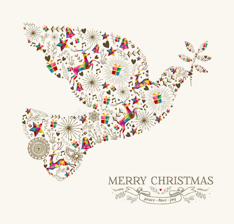 Tarjeta de felicitación de la paloma de la paz de la Navidad del vintage