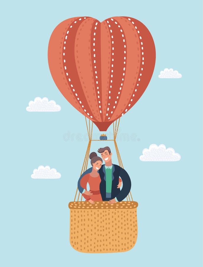 Tarjeta de felicitación del amor con los pares del vuelo en globo del aire caliente Tarjeta de felicitación del `s de la tarjeta stock de ilustración Tarjeta de felicitación del amor con los pares del vuelo en globo del aire caliente Tarjeta de felicitación del `s de la tarjeta stock de ilustración