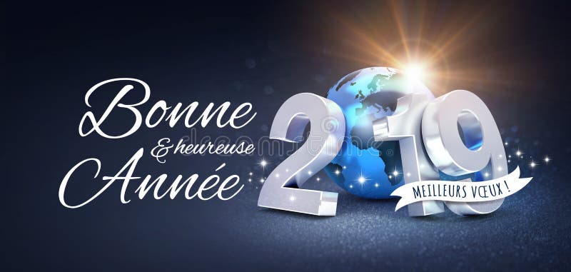 Tarjeta 2019 de felicitación del Año Nuevo en francés stock de ilustración Tarjeta 2019 de felicitación del Año Nuevo en francés stock de ilustración