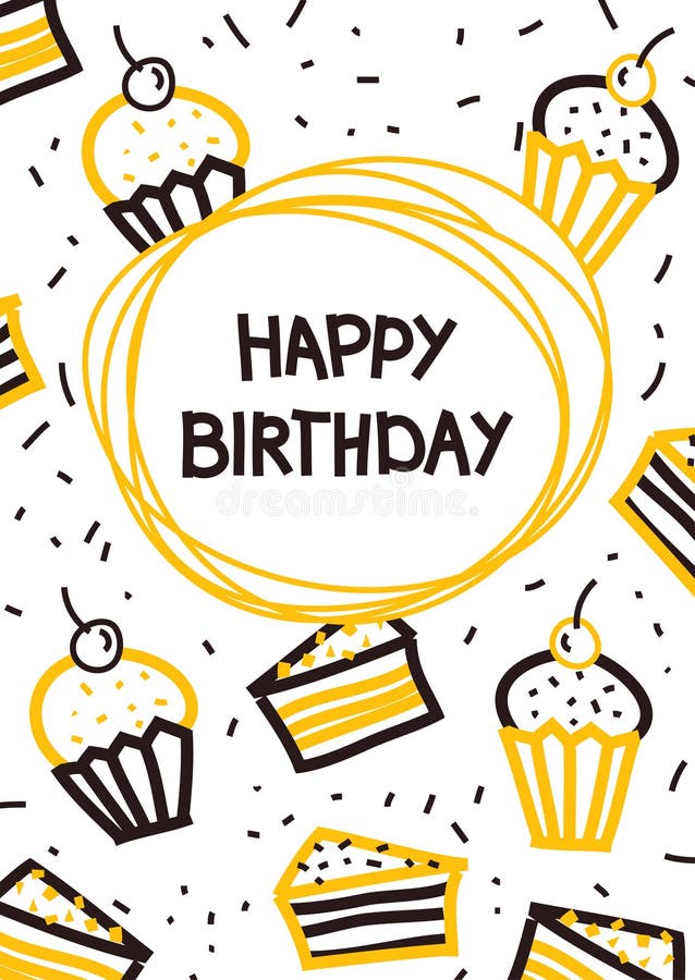 Tarjeta de felicitación del cumpleaños con los molletes y las tortas ilustración del vector Tarjeta de felicitación del cumpleaños con los molletes y las tortas ilustración del vector