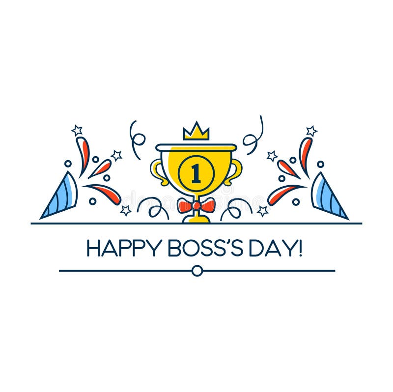 Tarjeta de felicitación del día de Boss feliz en estilo linear Diseño del ejemplo del vector del día de Boss con la taza del gana libre illustration Tarjeta de felicitación del día de Boss feliz en estilo linear Diseño del ejemplo del vector del día de Boss con la taza del gana libre illustration