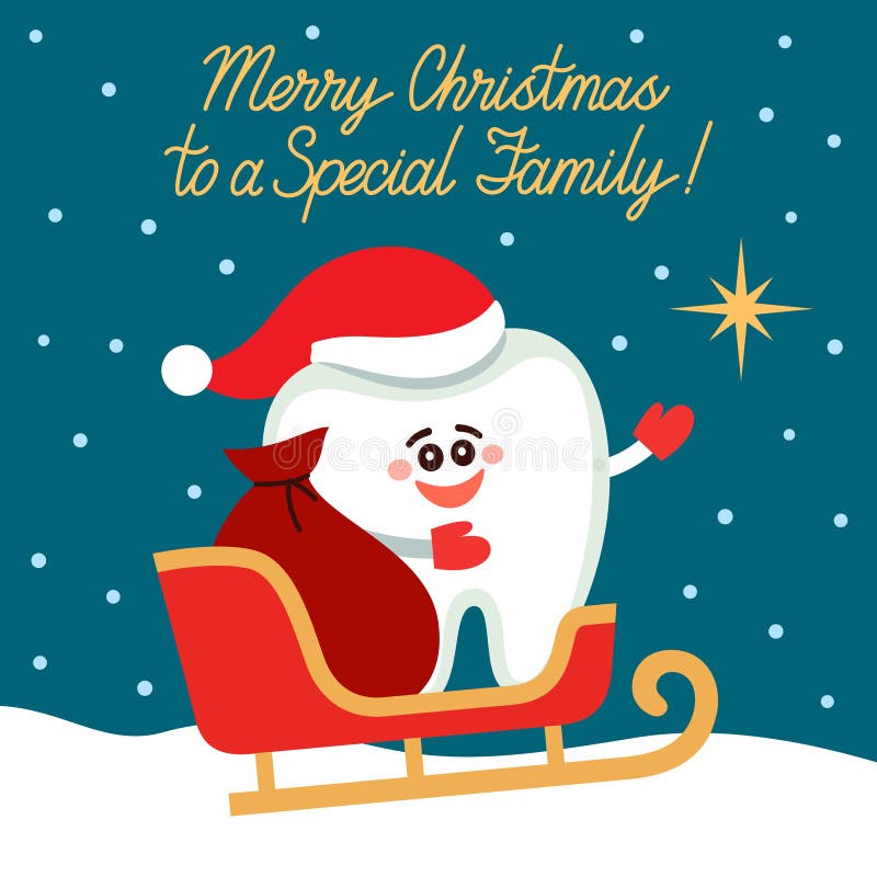 Tarjeta de felicitación dental Diente en los puntos del trineo de Papá Noel a protagonizar ilustración del vector Tarjeta de felicitación dental Diente en los puntos del trineo de Papá Noel a protagonizar ilustración del vector