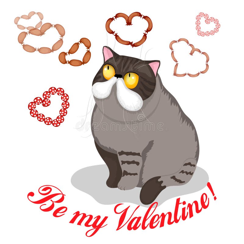 Tarjeta de felicitación feliz de día de San Valentín con el gato gris lindo libre illustration Tarjeta de felicitación feliz de día de San Valentín con el gato gris lindo libre illustration
