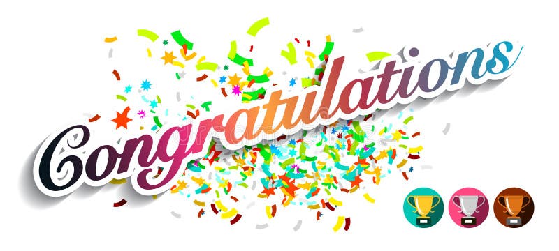 Tarjeta de felicitación de la enhorabuena con confeti colorido stock de ilustración Tarjeta de felicitación de la enhorabuena con confeti colorido stock de ilustración