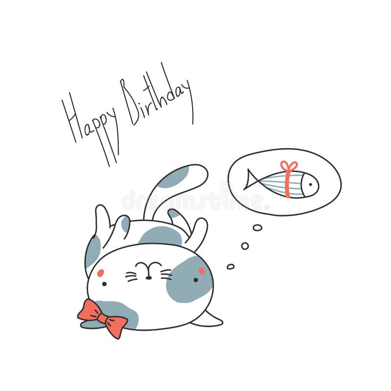 Tarjeta de felicitación linda del cumpleaños con un gato stock de ilustración Tarjeta de felicitación linda del cumpleaños con un gato stock de ilustración