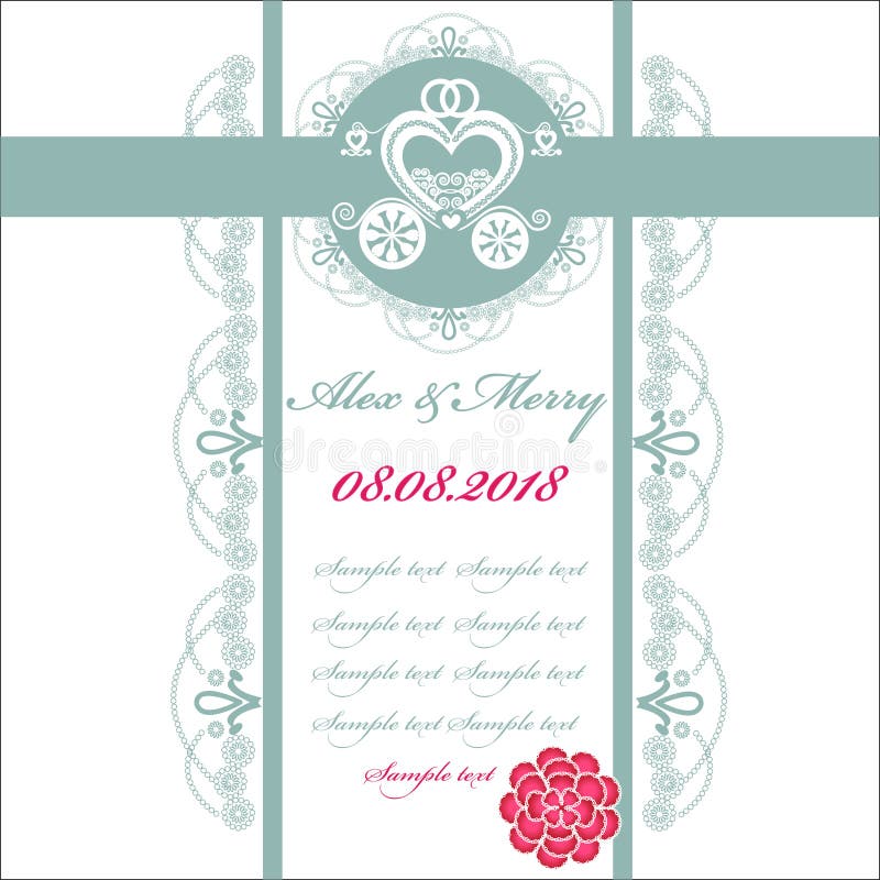 Tarjeta de la invitación de la boda con el carro stock de ilustración Tarjeta de la invitación de la boda con el carro stock de ilustración