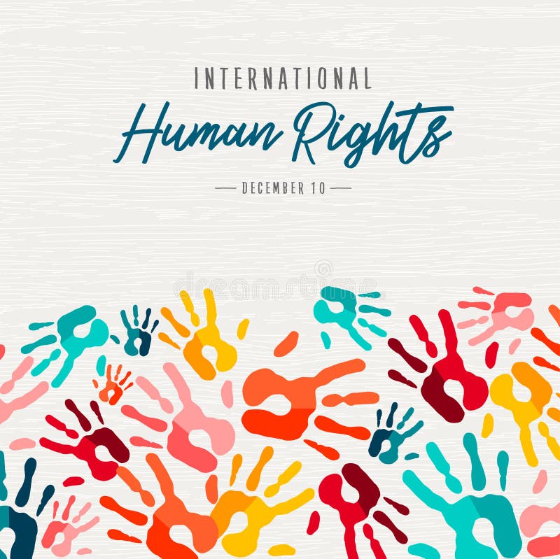Tarjeta de los derechos humanos de las impresiones coloridas de la mano de la gente
