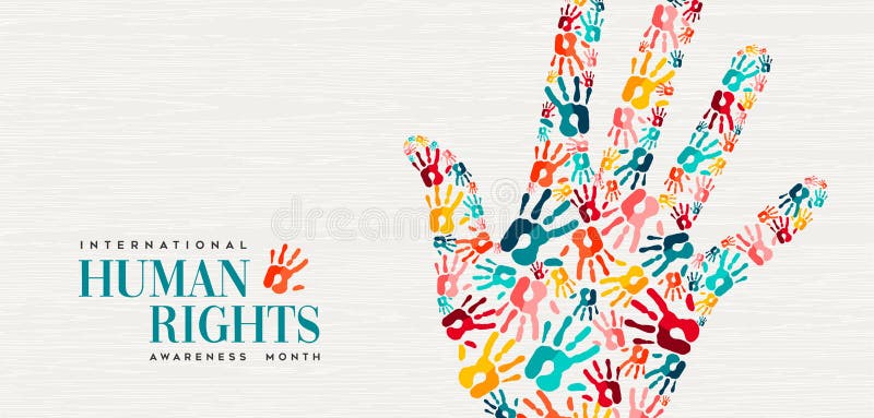 Tarjeta de los derechos humanos de las impresiones coloridas de la mano de la gente
