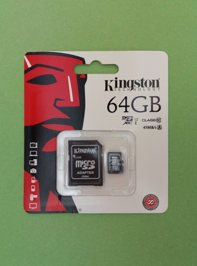 FOUNTAIN VALLEY, CALIFORNIA, UNITED STATES - CIRCA MAY 2016: Kingston technology 64 GB secure digital micro SD memory card for digital camera or mobile phone. FOUNTAIN VALLEY, CALIFORNIA, UNITED STATES - CIRCA MAY 2016: Kingston technology 64 GB secure digital micro SD memory card for digital camera or mobile phone